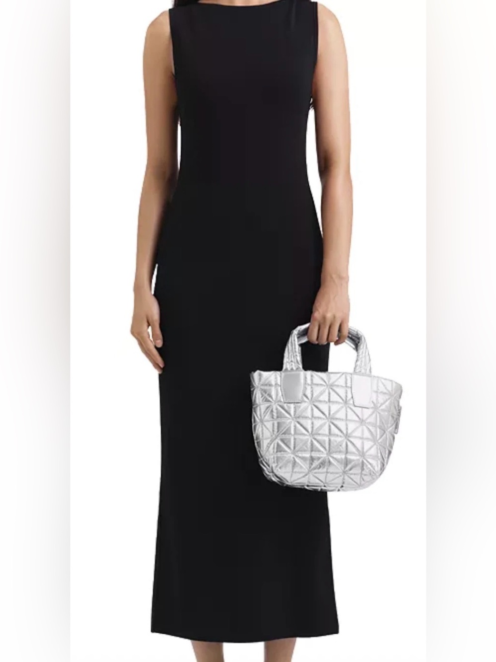 VEE COLLECTIVE Vee Mini Quilted Tote Bag Crossbody Handbag Chrome Metallic